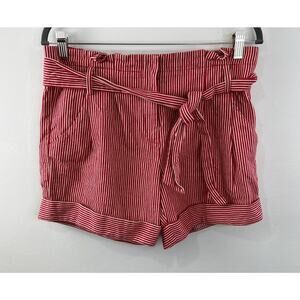 TOCCA Red White Striped Sash Belt Rolled Leg cuff Cotton Casual Shorts Size 10